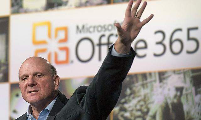 File photo of Microsoft CEO Steve Ballmer speaking at the launch of the company's Microsoft 365 cloud service in New York