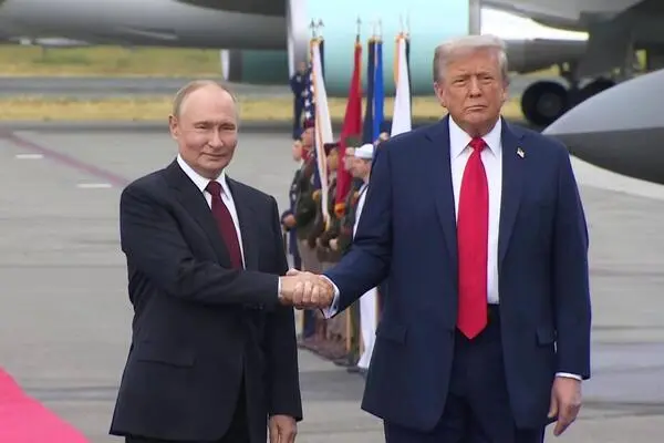 Vladimir Putin and Donald Trump at a meeting in Alaska last year. 