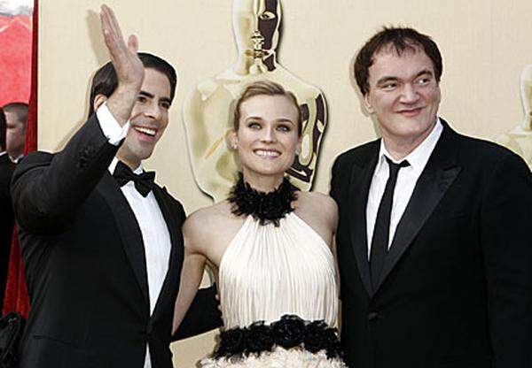 Hofften auf einen Triumph für den achtfach nominierten "Inglourious Basterds": Eli Roth, Diane Kruger und Regisseur Quentin Tarantino.
