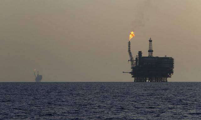 Offshore oil platforms are seen at the Bouri Oil Field off the coast of Libya