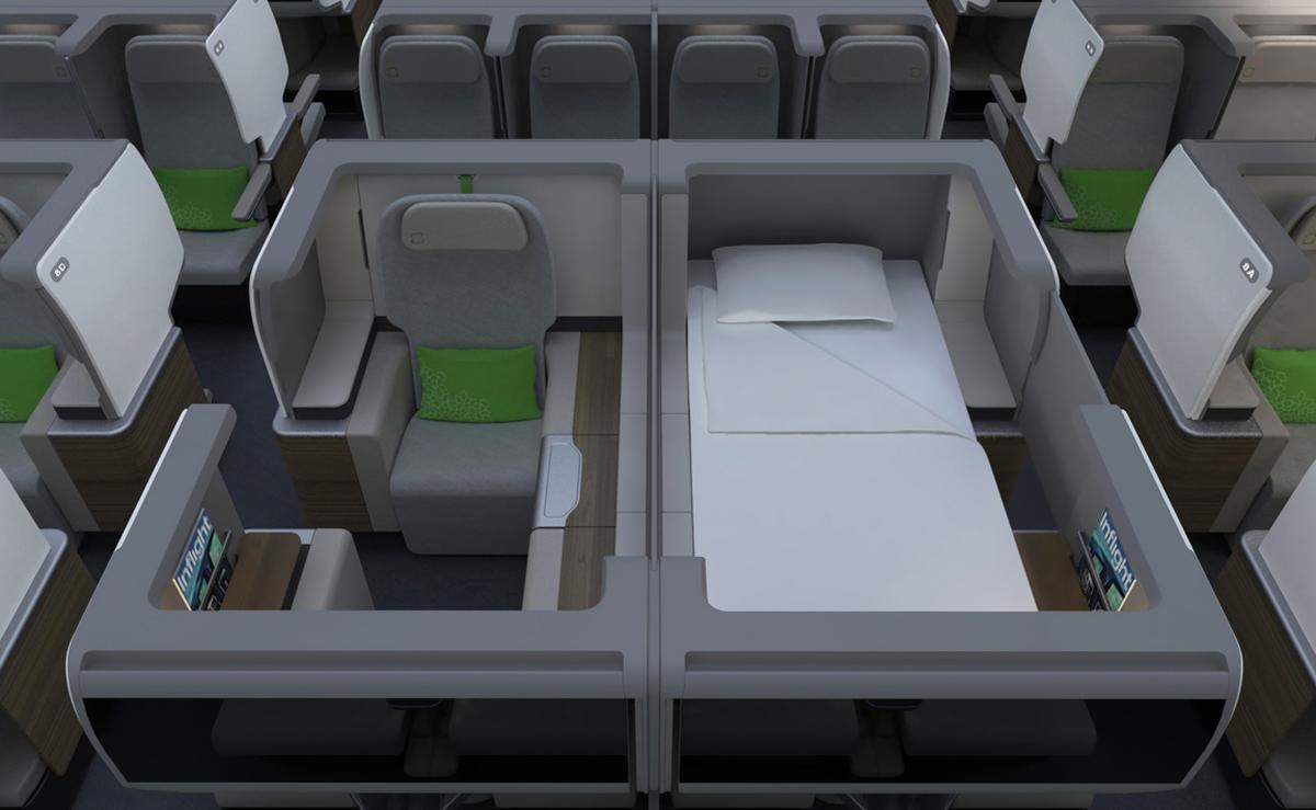 Während die Plätze in der Economy immer kleiner werden, versucht man die First Class Flugplätze zu verbessern. Die Formation Design Group aus Atlanta arbeitet an ausklappbaren Betten, die eine Flugreise besonders angenehm machen sollen.