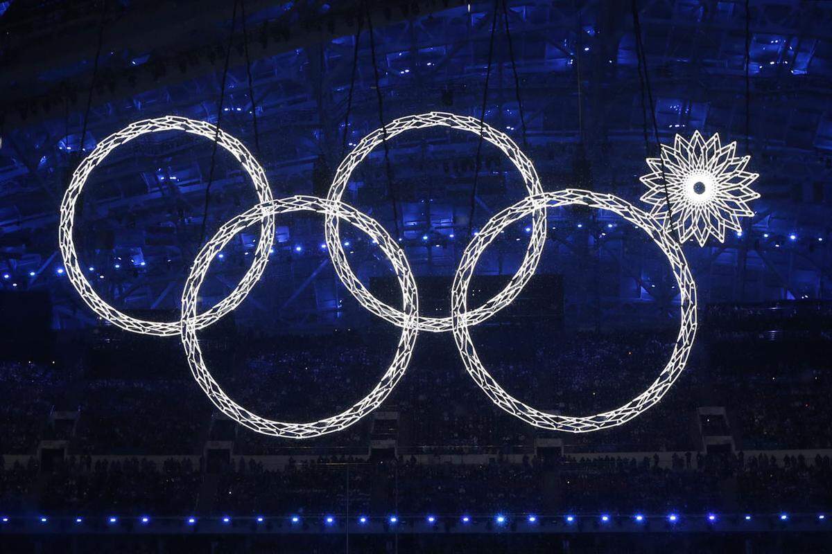 Nach knapp vier Minuten unterlief dann die erste Panne. Von den fünf Schneeflocken verwandelten sich nur vier in Olympische Ringe.