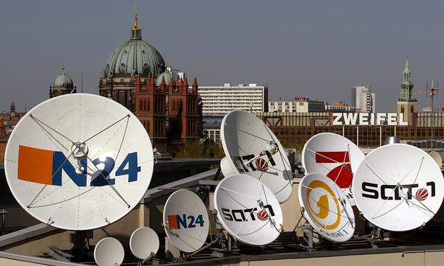 Satellite dishes of the German television stations Kabel 1, SAT 1 and Pro Sieben are pictured on ...