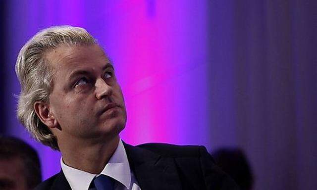 Dutch right-wing politician Wilders of the anti-Islam Freedom Party attends a meeting in Berlin