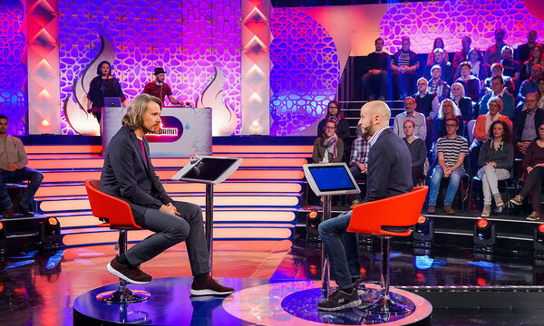 Moderator Thomas Kamenar mit seinem Kanditaten Martin.