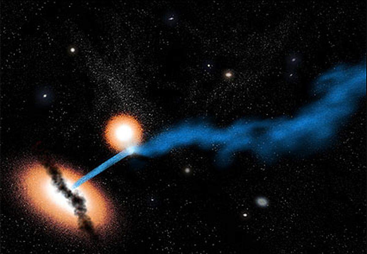 In der Galaxie 3C321 attackiert ein Schwarzes Loch eine Nachbargalaxie mit einem gigantischen Gammastrahl. Die Strahlung ist stark genug, um etwa die Atmosphäre der Erde zu zerstören.