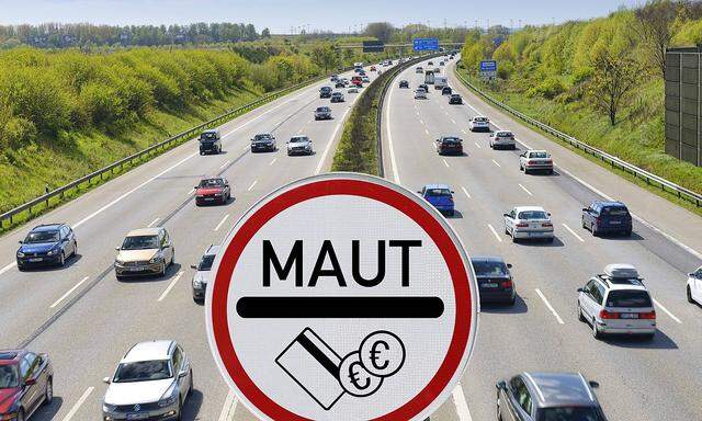 Autobahn und Maut Schild Symbolfoto PKW Maut