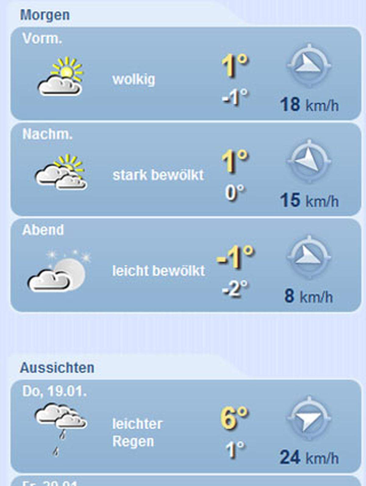 Eine der besten Österreich-Wettervorhersagen für das iPhone ist keine App im eigentlichen Sinne. Wetter.at hat eine ausgeklügelte Mobil-Version seiner Webseite gestaltet, die unter iPhone.Wetter.at zugänglich ist. Die Webseite kann als Link am Homescreen wie eine App abgelegt werden. Nach dem Öffnen fragt die Seite entweder per GPS nach dem Standort des Nutzers, oder lässt manuell nach Orten suchen. Das aktuelle Wetter wird inklusive einer ausgedehnten Vorschau angezeigt. Praktisch: Die Webseite kann auch unter Android, Windows Phone und Co. im Browser aufgerufen werden.