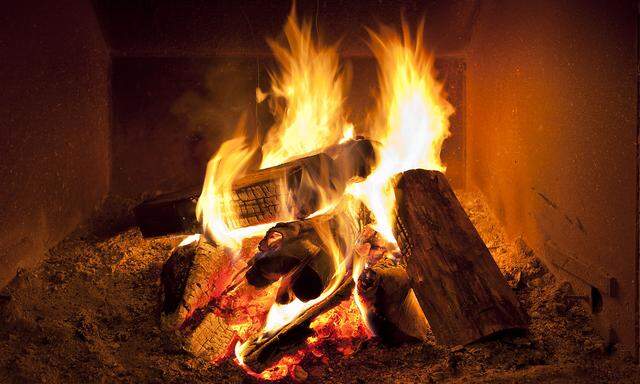 Fireplace flames in winter