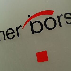 The Vienna Stock Exchange (Wiener Boerse) logo is displayed next to the company's street entrance in Vienna