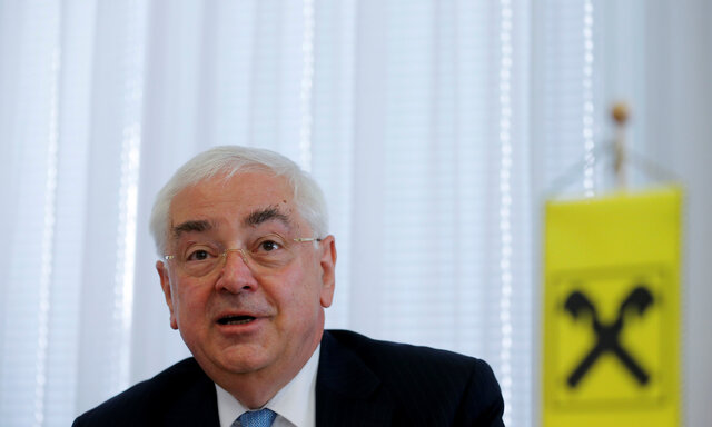 Raiffeisen Bank International chairman Rothensteiner addresses a news conference in Vienna