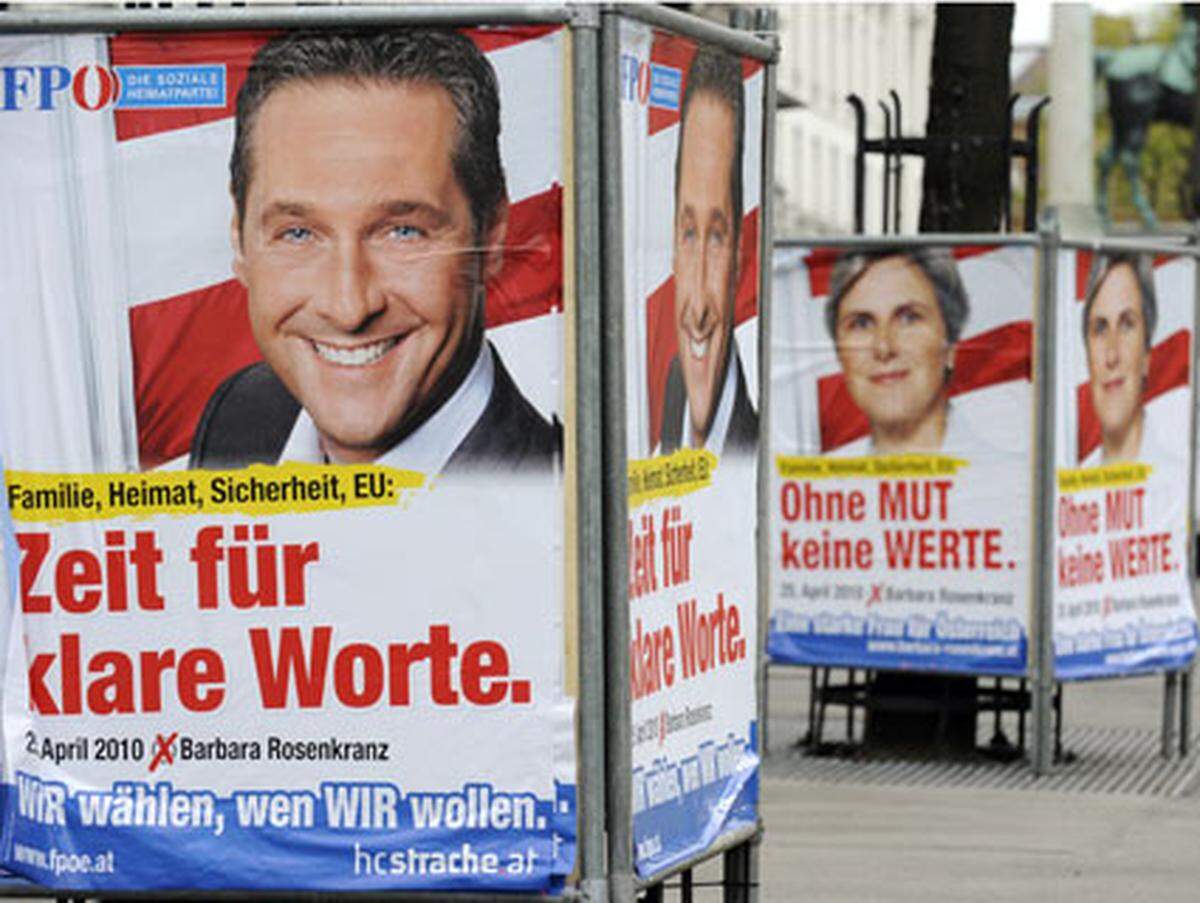 Eine Schlappe fuhr Strache bei der Präsidentschaftswahl ein - Strache war auf den Wahl-Werbesujets omnipräsent. Kandidatin Barbara Rosenkranz kam auf das schlechteste blaue Ergebnis aller Zeiten.