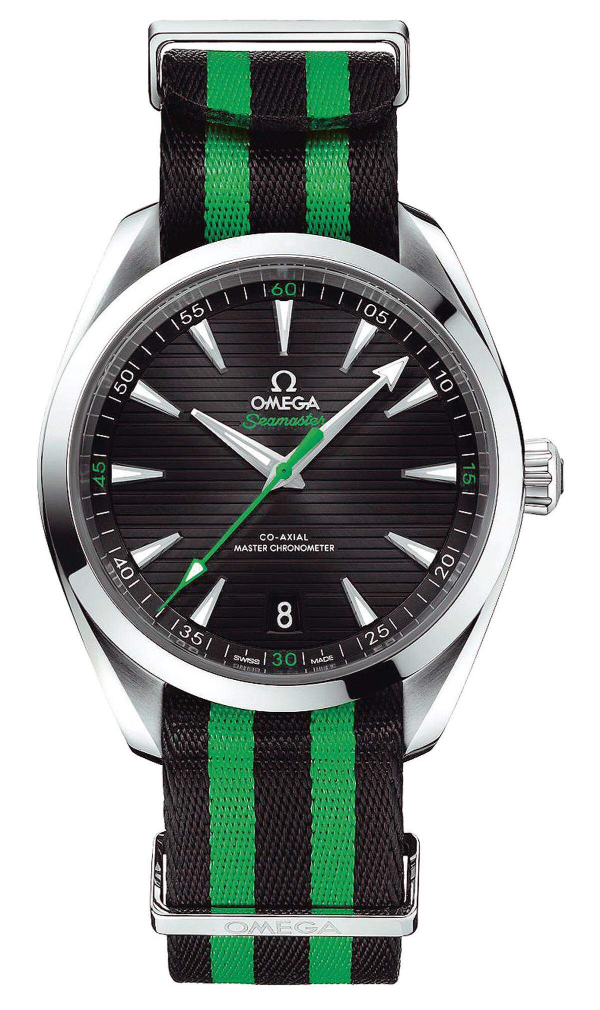 Omega, "Seamaster Aqua Terra Golf": Die neue "Aqua Terra" ist dem Golfprofi Sergio Garcia gewidmet, der von Grün wie Green begeistert ist.