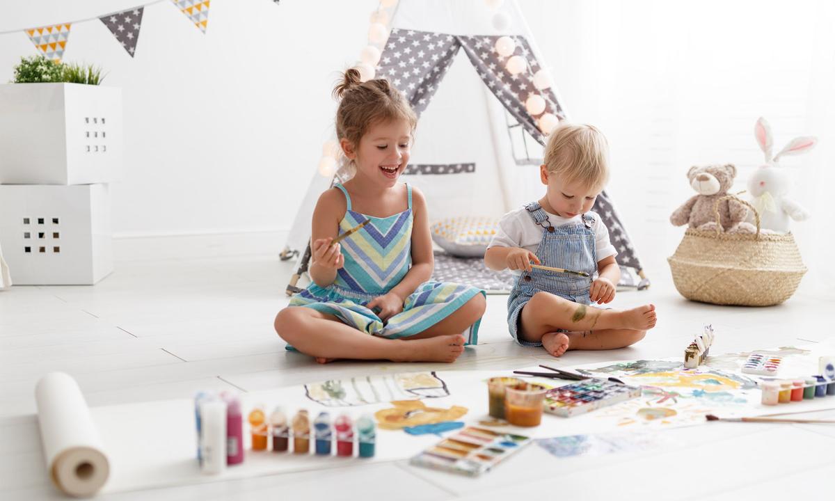 happy funny children paint with paint