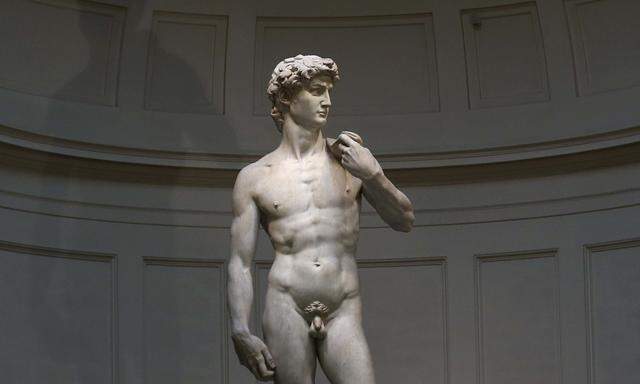 Michelangelo´s statue of David is seen before a joint news conference of Italy´s Prime Minister Matteo Renzi and Germany´s Chancellor Angela Merkel at the Galleria dell´Accademia in Florence