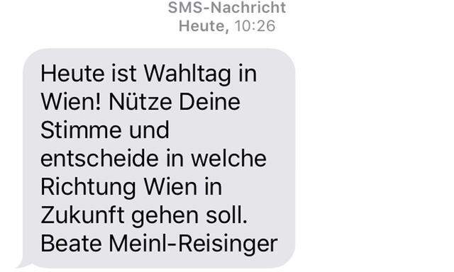 Im Wiener Wahlkampf 2015 verschickten die Neos diese SMS.