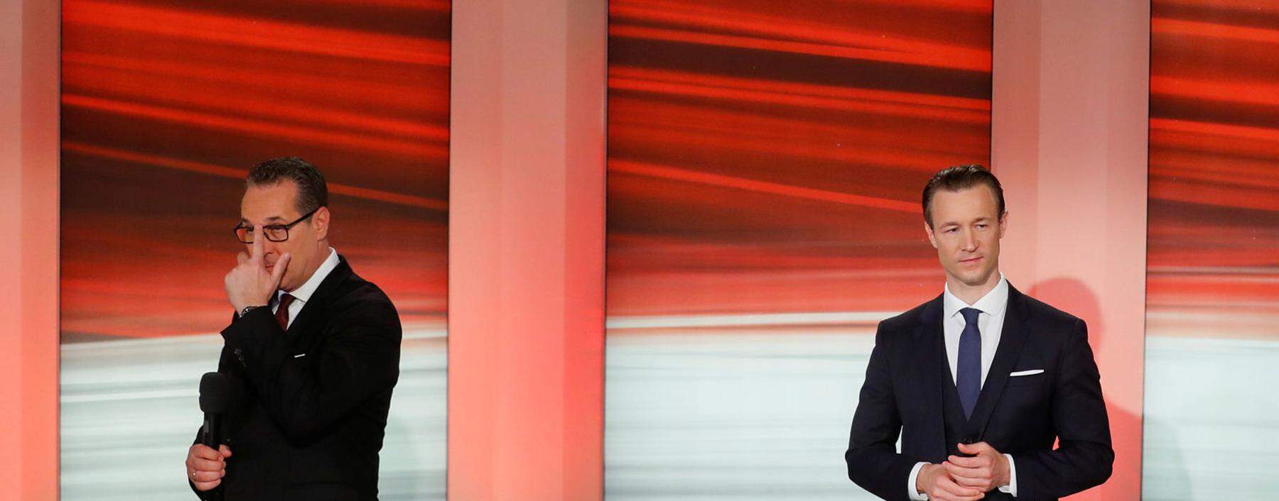 Heinz-Christian Strache und Gernot Blümel kurz nach der Wien-Wahl.