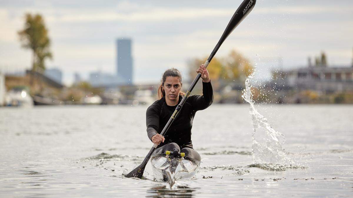 Saman Soltani beim Kanu-Training in Wien. Sie hat ihr großes Ziel erreicht: die Sommerspiele in Paris. 