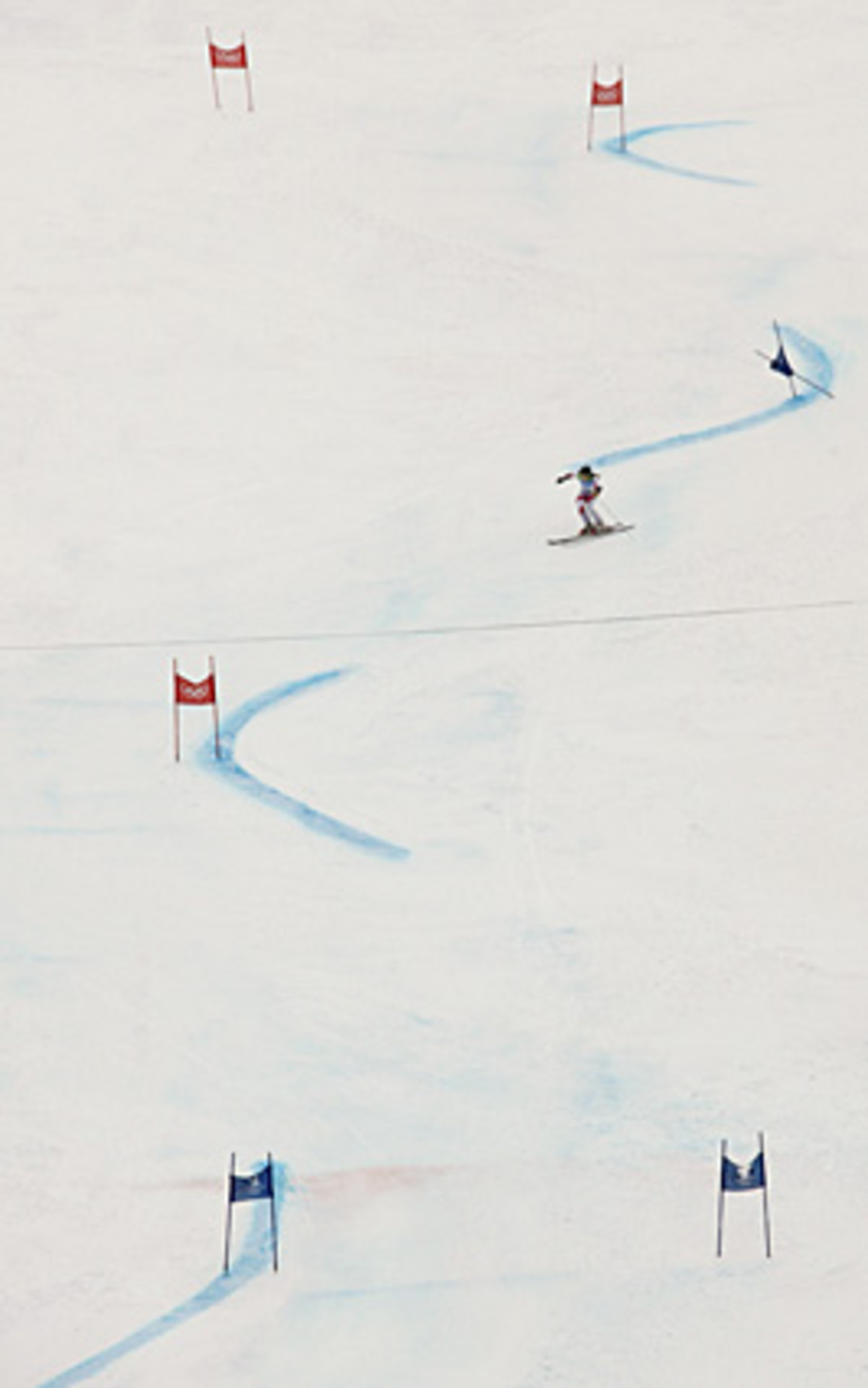 Im ersten Moment könnte Görgl, die erst nach einer Qualifikation gegen Andrea Fischbacher ins Riesentorlauf-Team gekommen war, beim Blick auf die Anzeigentafel die Enttäuschung nicht verbergen. 14/100 Sekunden fehlten auf den Olympiasieg, dabei hatte sie auf der immer schlechter werdenden Piste im Finish noch einmal aufgedreht.