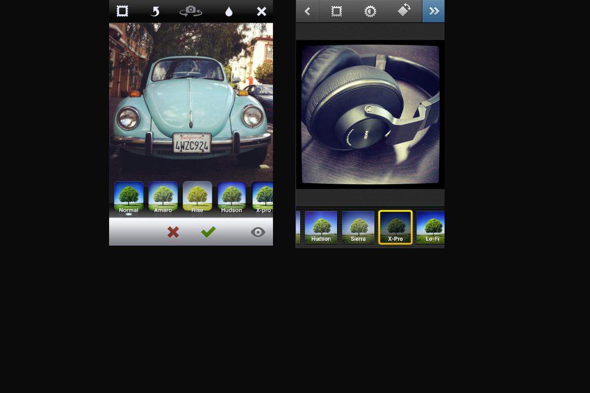 Instagram hat endlich auch eine Android-App (rechts) veröffentlicht. Der Download-Ansturm in den ersten Tagen hat bewiesen, wie beliebt die Retro-Foto-App ist. Der Funktionsumfang ist bei iPhone und Android annähernd derselbe: Fotos können unmittelbar nach dem Knipsen mit einem Filter versehen und über Instagram, Facebook, Twitter, etc. geteilt werden. Zum Start fehlen der Android-App jedoch zwei Filter (Tilt-Shift und Blur) und die Möglichkeit, Bilder direkt auf Flickr hochzuladen. Die Entwickler haben aber bereits angekündigt, da noch mit einem Update nachbessern zu wollen.