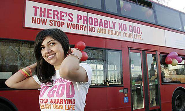 Atheisten werben auf öffentlichen Bussen - z.B. in London.