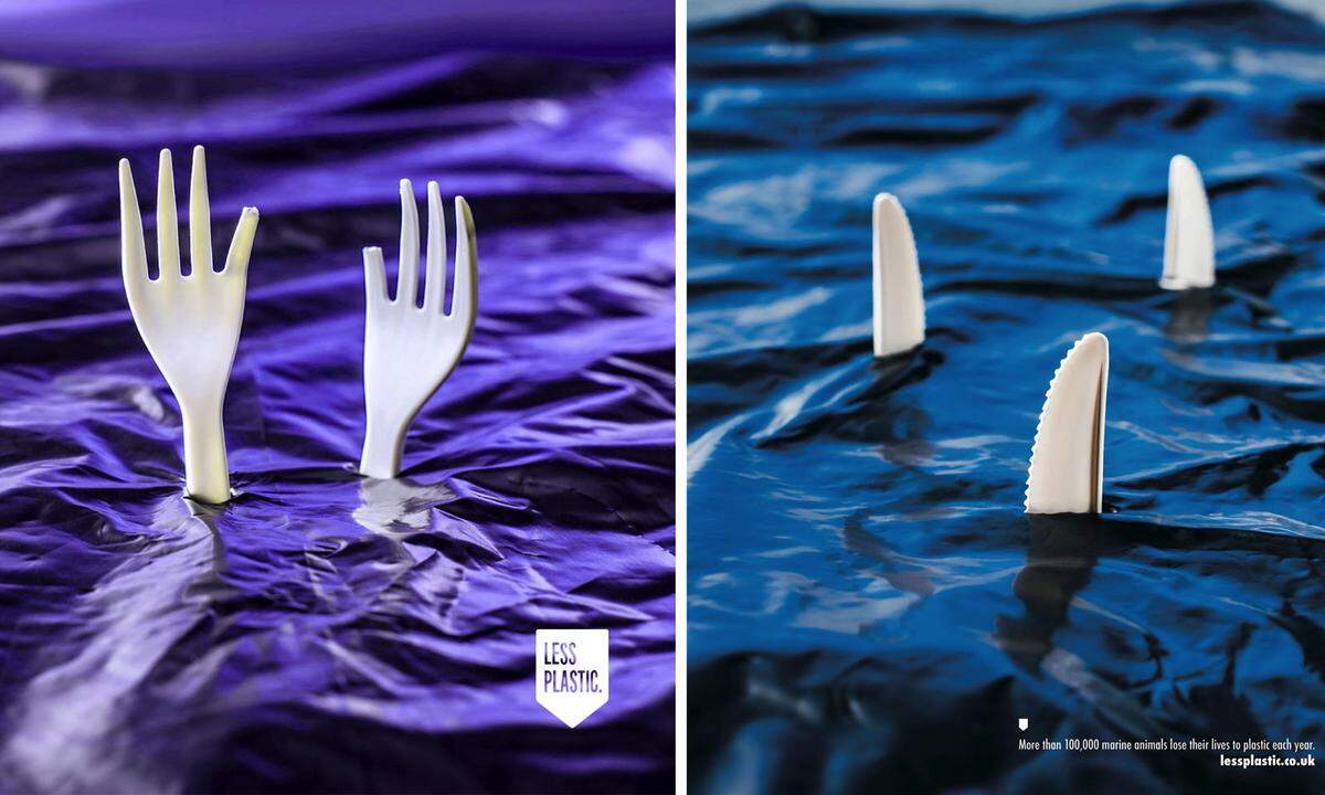 Mit dieser Werbung will eine NGO in Großbritannien die Menschen aufrütteln. Die Botschaft: Die Plastik-Flut bedroht die Unterwasserwelt.