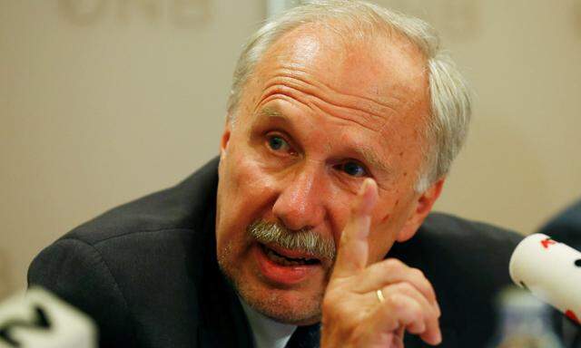 President of the Austrian National Bank and ECB member Nowotny attends a news conference in Vienna
