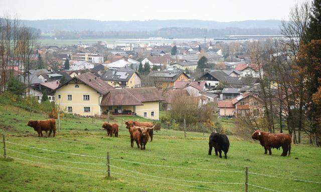 Im Vordergrund der alte Dorfkern, im Hintergrund das neue Werk. So sieht es in Munderfing (großes Bild) und Pfaffenschlag aus.