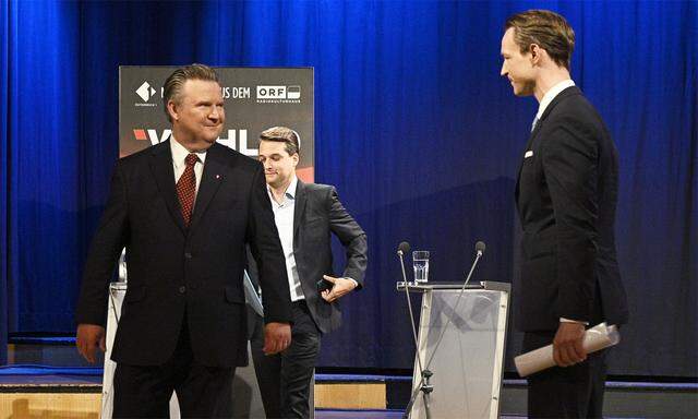 Michael Ludwig, Dominik Nepp und Gernot Blümel bei einer TV-Konfrontation. 