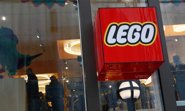 A Lego logo is seen outside the world´s biggest Lego store in Leicester Square in London