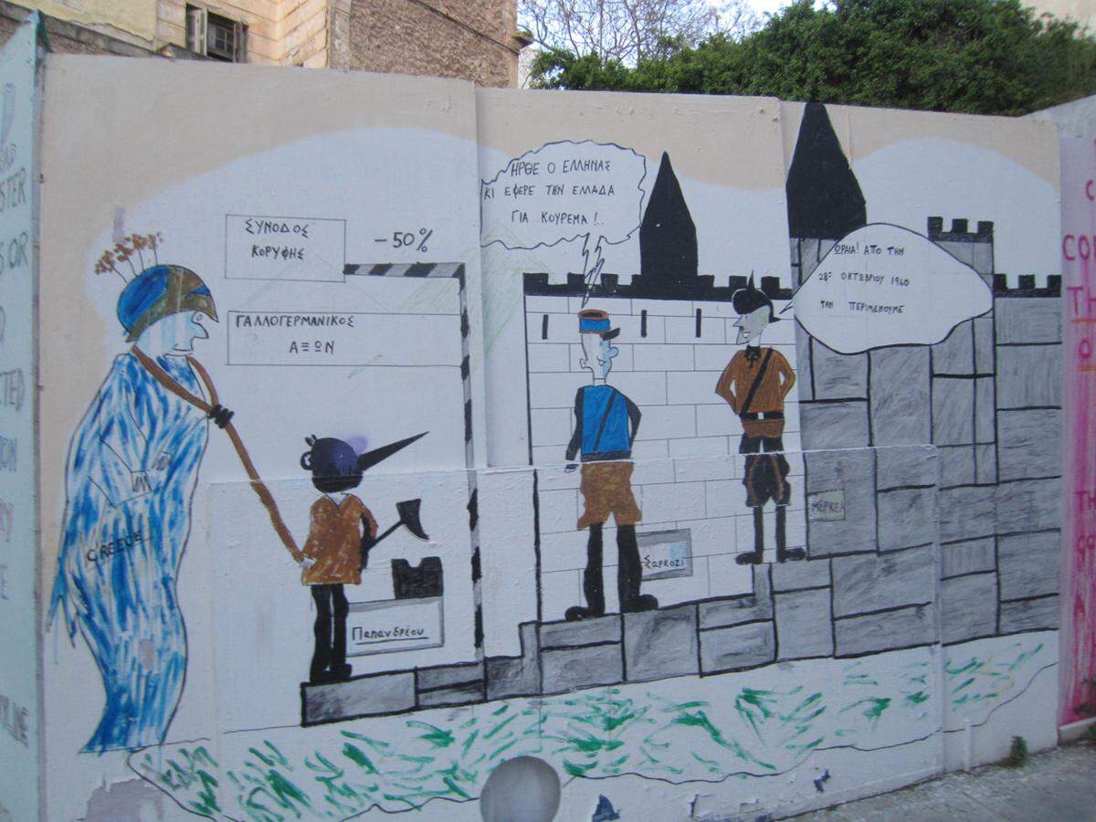 Ein Blick auf das übermilitarisierte Griechenland auf den Graffiti …