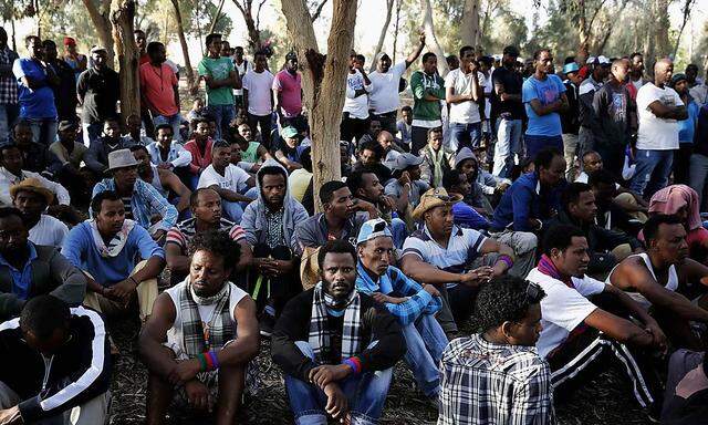 Afrikanische Flüchtlinge im Protestcamp nahe der ägyptischen Grenze.