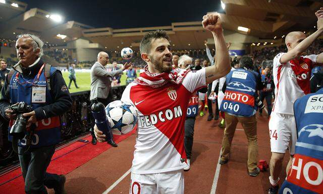 Monaco's Bernardo Silva celebrates after the game