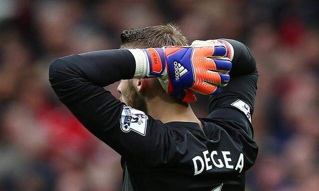 The personalised goalkeeper gloves of David De Gea of Manchester United ManU Barclays Premier Leag