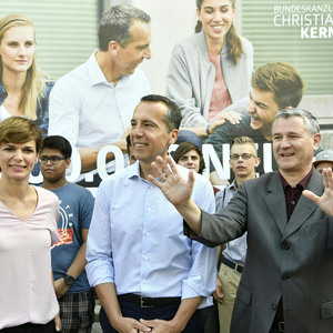 Im Bild: Gesundheitsministerin Pamela Rendi-Wagner, Kanzler Christian Kern, SPÖ-Geschäftsführer Georg Niedermühlbichler. 