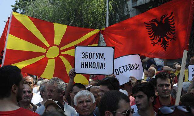 Protest in Macedonia 17 05 2015 Skopje Macedonia Tens of thousands of protesters have gathered