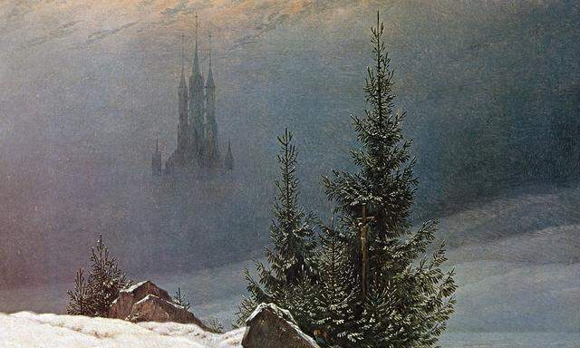 Nicht die immer grüne Tanne, sondern die immer grüne Fichte ist in Caspar David Friedrichs Bild „Winterlandschaft mit Kirche“ (1811) Ewigkeitssymbol. 