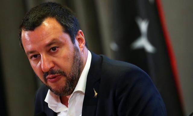 FILE PHOTO: Italian Interior Minister Matteo Salvini talks during a news conference with Libyan Deputy Prime Minister Ahmed Maiteeg in Rome