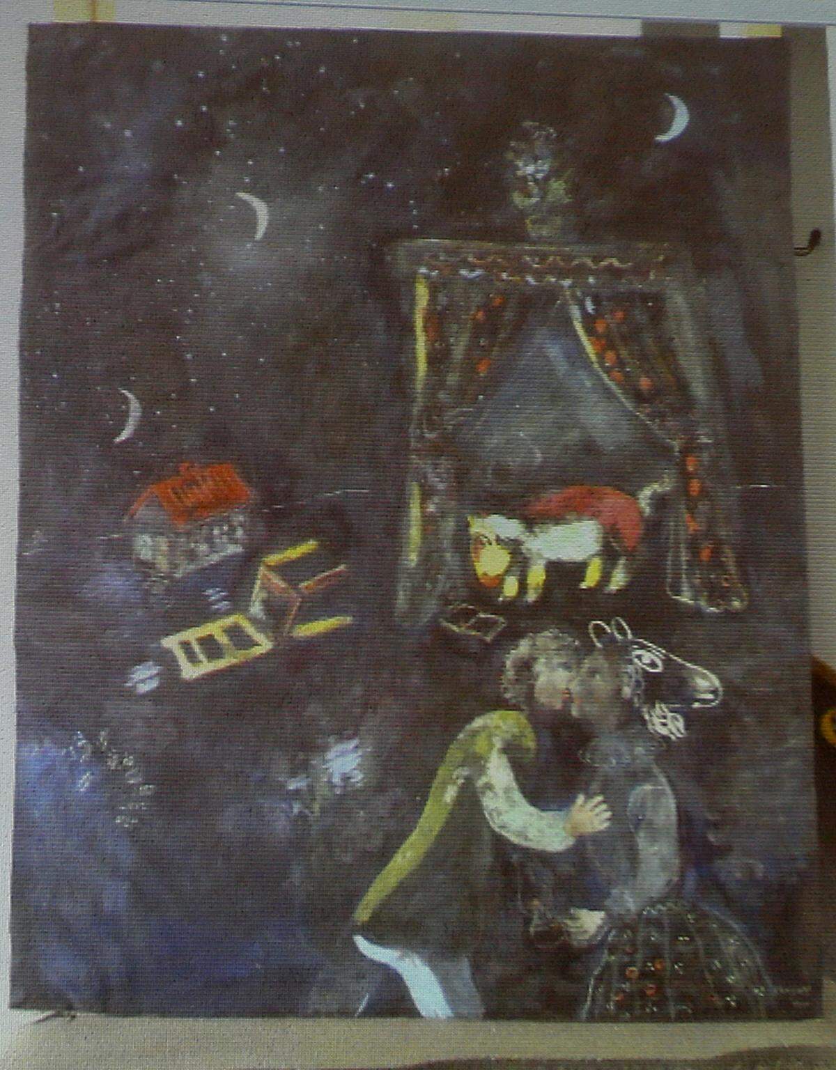 Marc Chagall (1887-1985), Gouache einer allegorischen Szene, nicht im Werkverzeichnis enthalten, Herkunft nicht eindeutig bestimmt. Die Recherche dürfte sehr, sehr schwierig werden, so Hoffmann.