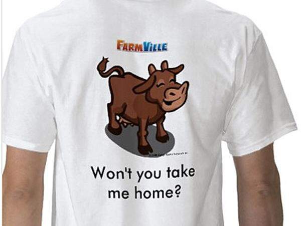Für den Insider-Schmäh auf diesem Shirt braucht es hingegen schon eher FarmVille-Liebhaber. "Won't you take me home" spielt auf die Benachrichtigung an, die erscheint, wenn Spieler auf ihrer virtuellen Farm ein entlaufenes Tier finden: "xy found a lost cow on their farm. Oh no!".