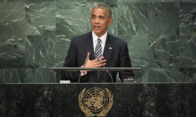 US-Präsident Barack Obama in seiner achten und letzten Rede vor dem voll besetzten Plenum der UNO-Generalversammlung. 