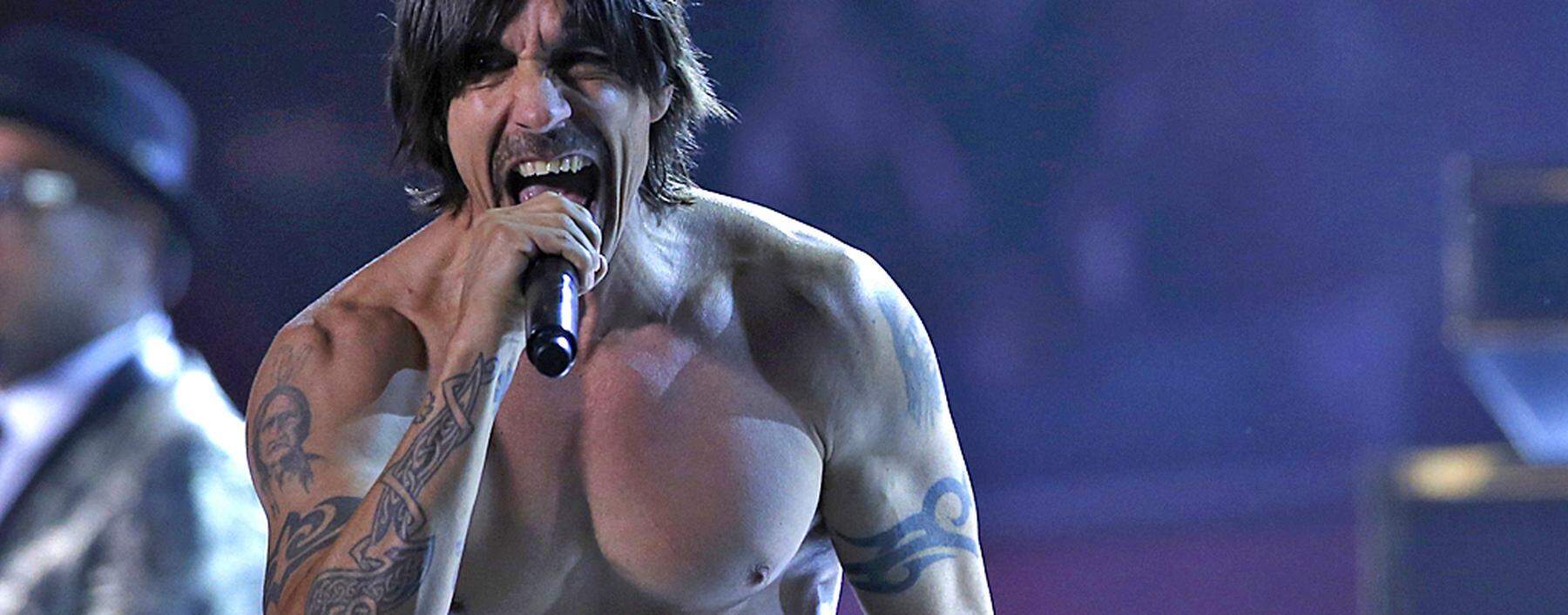 Anthony Kiedis of The Red Hot Chili Peppers performs during the halftime show of the NFL Super Bowl XLVIII football game between the Denver Broncos and the Seattle Seahawks in East Rutherford