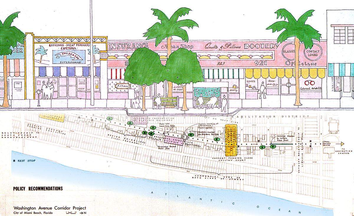 Plan für die Wiederbelebung der Washington Avenue, Miami Beach, Florida, 1978.