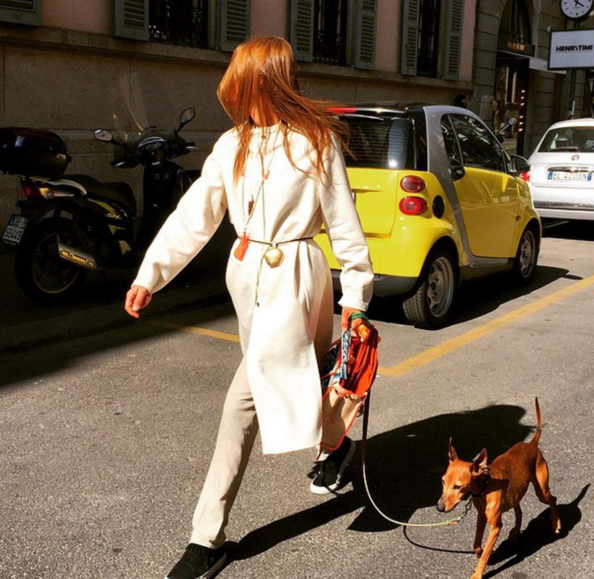 Vogue-Redakteurin Anna Dello Russo fällt mit ihren exzentrischen Outfits oft auf. Hündchen Cucciolinia setzt da mehr auf Understatement und ist Dello Russo zufolge sehr kritisch was die Looks ihres Frauchens betrifft.