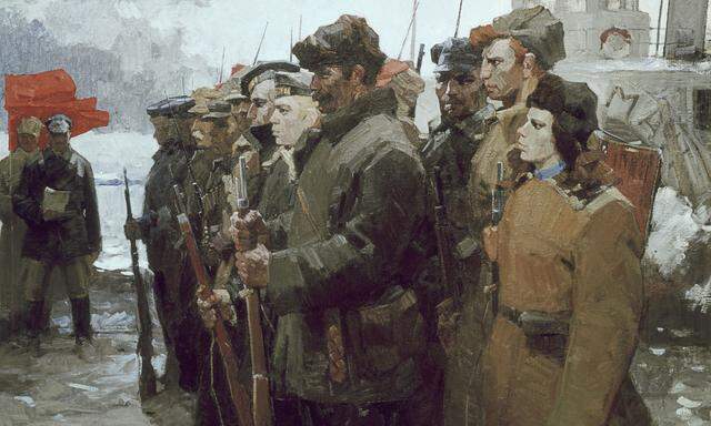 Eine Gruppe von Rotarmisten aus der Zeit des Bürgerkriegs 1918. 