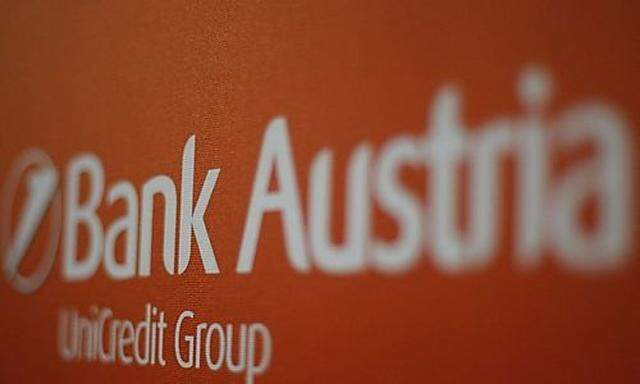 The company logo of Bank Austria UniCredit Croup is pictured during a news conference in Vienna