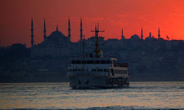 Sun sets over the old city in Istanbul