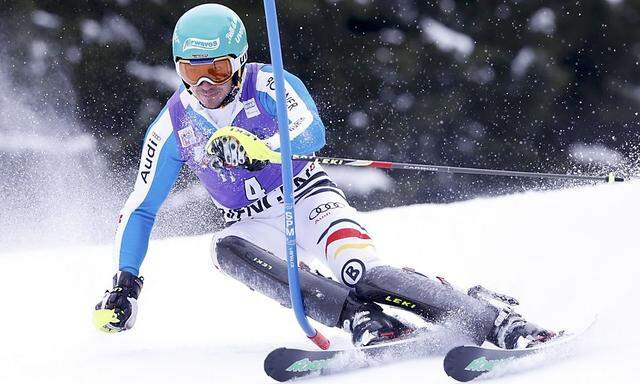 Neureuther of Germany skis during the first run of the men's Alpine Skiing World Cup slalom race in Wengen