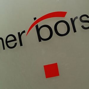 The Vienna Stock Exchange (Wiener Boerse) logo is displayed next to the company's street entrance in Vienna