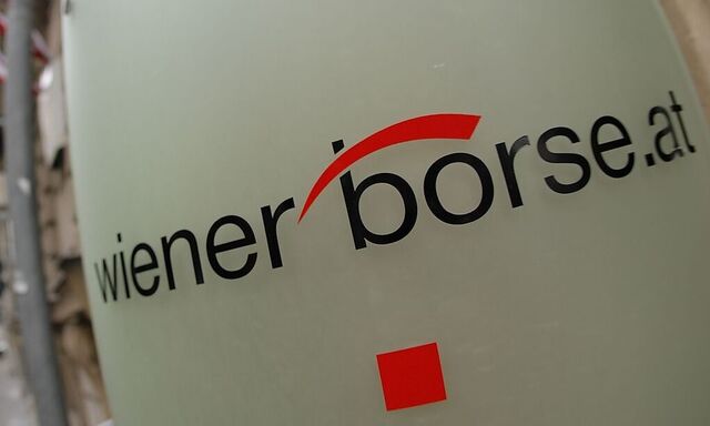 The Vienna Stock Exchange (Wiener Boerse) logo is displayed next to the company's street entrance in Vienna